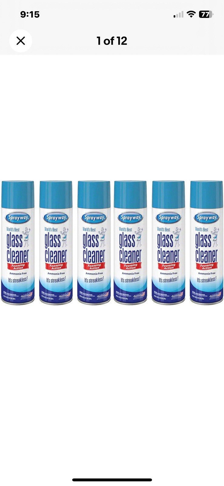 6 Pack Sprayway Glass Cleaner 23 oz Cans FAST Shipping CLEAN SHINE, FRESH SCENT
