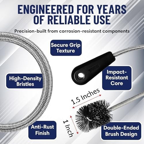 48″ Flexible Tube Brush – Long Pipe Snake for Sink – AC Condensate Line Clean…
