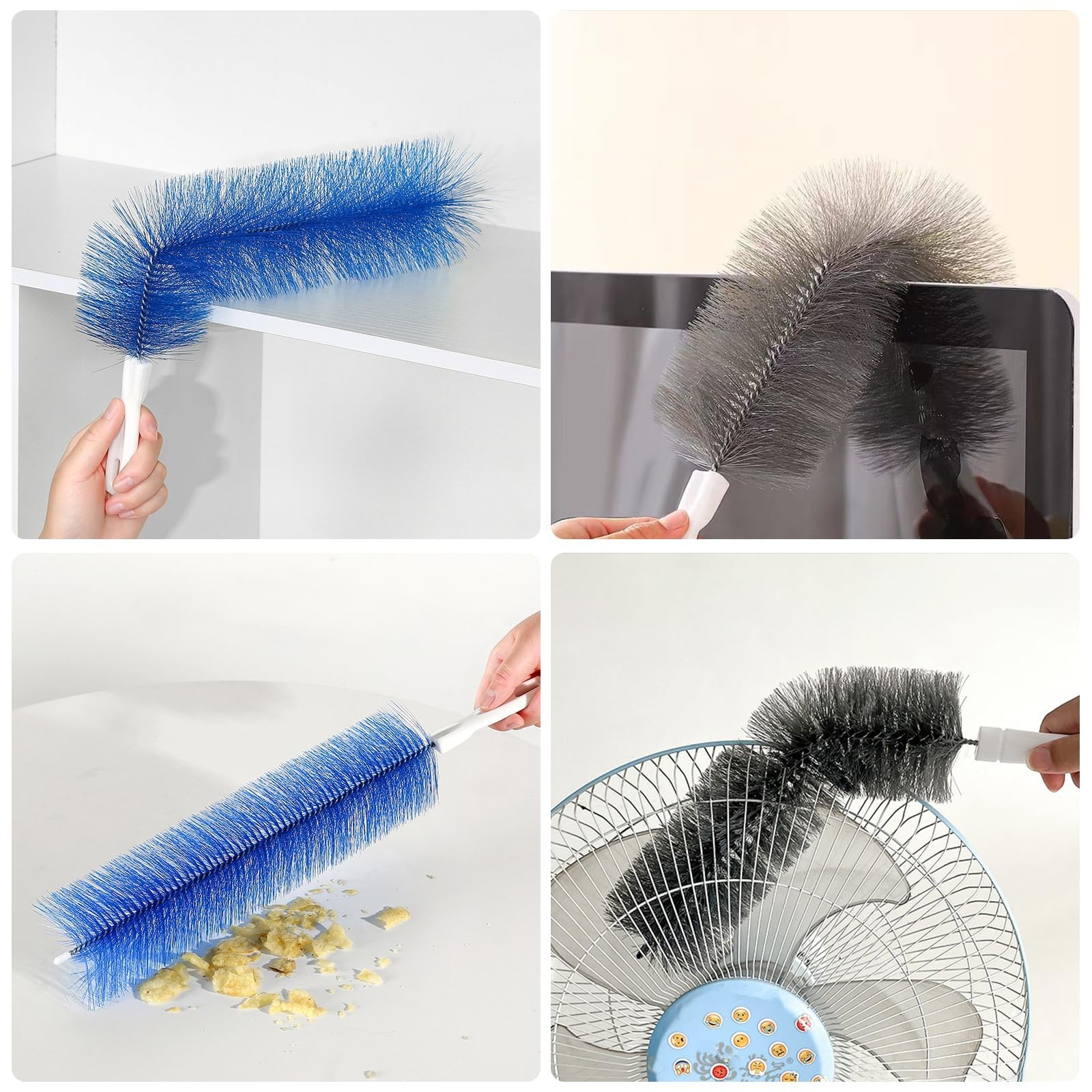 Flexible Cobweb Duster, 2Pc Fan Blade Brush,Remover For AC, Curtains, Gray