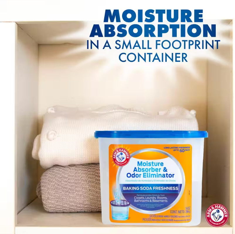 Arm and Hammer Moisture Absorber and Odor Eliminator, Fragrance Free – 14 oz.