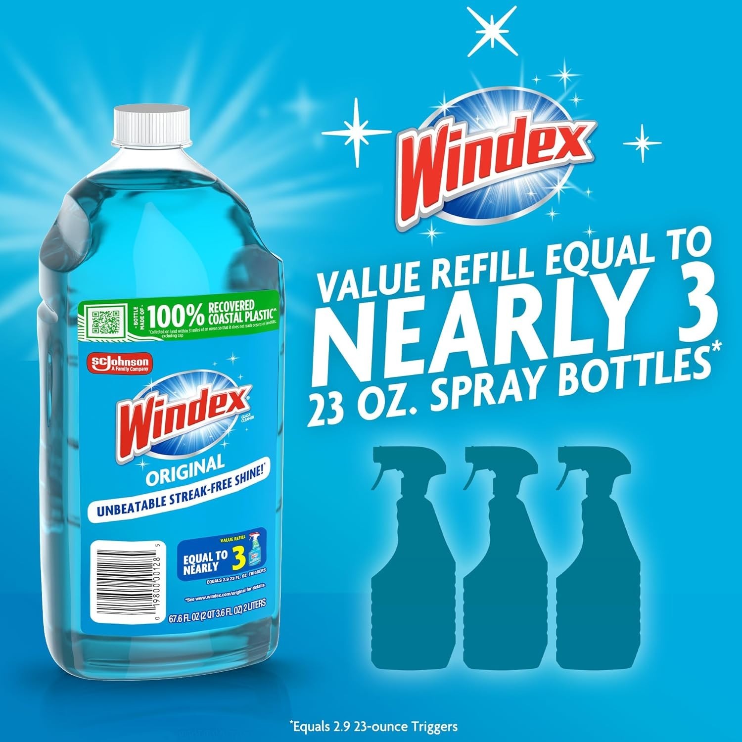 67.6 oz Scent Refill Glass Cleaner – Streak-Free, Recycled Plastic