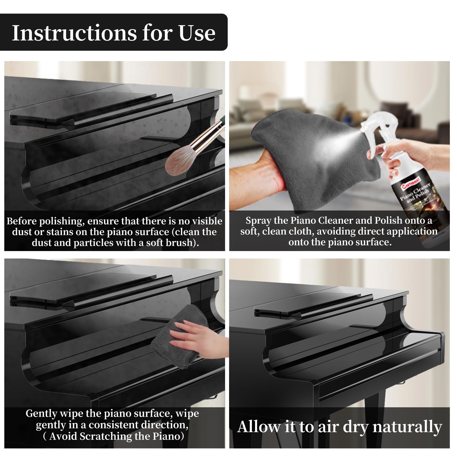Piano Cleaner and Polish, Clean, Wax and Protect Glossy All in One Bottle Res…