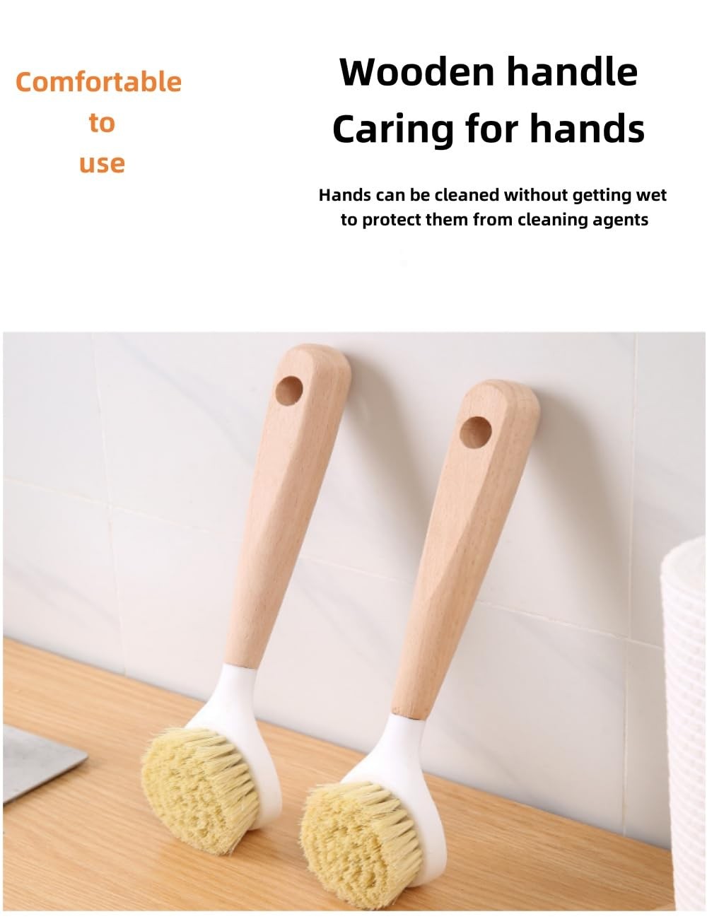 3 Pack Dish Brush Set with Bamboo Handle, Kitchen Brushes for Cleaning Pot, Sink